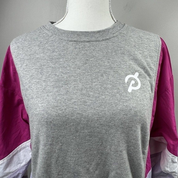 Peloton Chic Fabric Mix Pullover Sweatshirt Size XS Gray Fuschia Pink - Picture 2 of 14